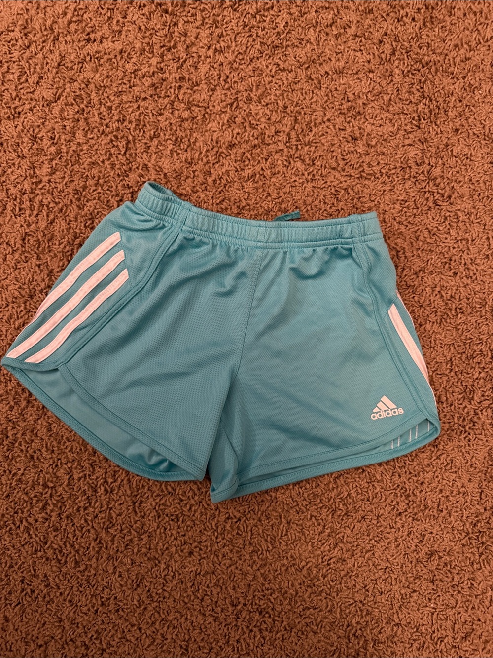 adidas Teal girls Athletic Shorts with White Stripes